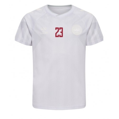 Denmark Pierre-Emile Hojbjerg #23 Replica Away Stadium Shirt World Cup 2022 Short Sleeve